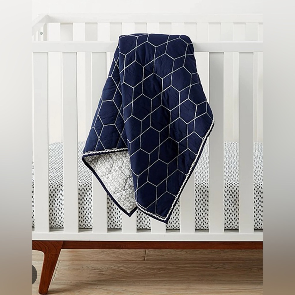 WEST ELM Honeycomb Toddler Quilt. Navy Blue